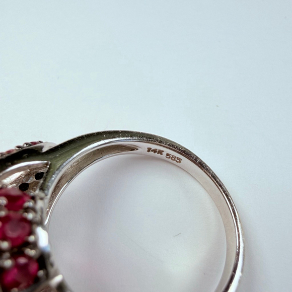 Estate 14K White Gold 7.5 CT Rhodolite Garnet & Ruby Custom Vintage Ring - Picture 5 of 12